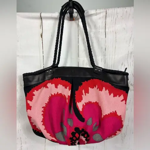 Missoni Large Canvas Tote Bag Multi Colored Abstract Floral Leather Trim