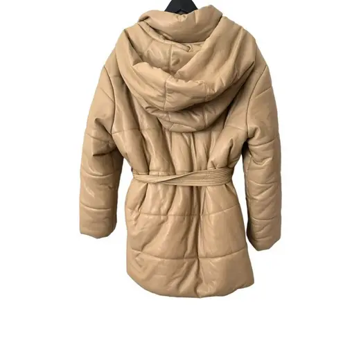 NANUSHKA Lenox Faux Leather Puffer Belted Coat Sz Small Tan