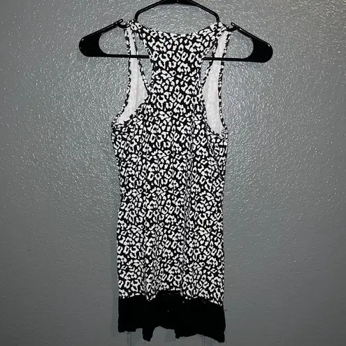 DIVA Abstract Animal Print Racerback Tank Top with Lace Trim Women's Size Large Black