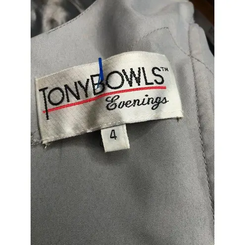 Tony Bowls Silver grey One-Shoulder Embellished Evening Gown Dress 4