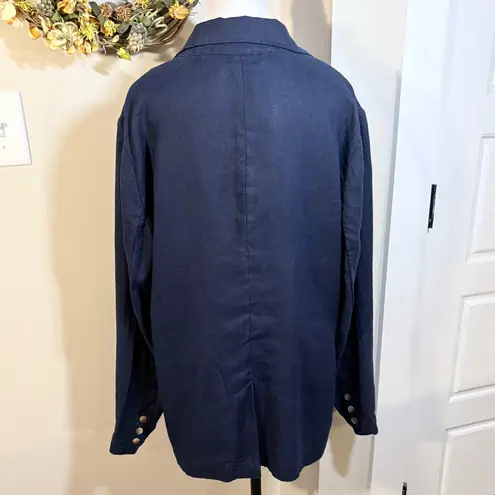Quince Flax European Linen Weave Blazer w/Pockets in Navy Women's Coastal XL🧡