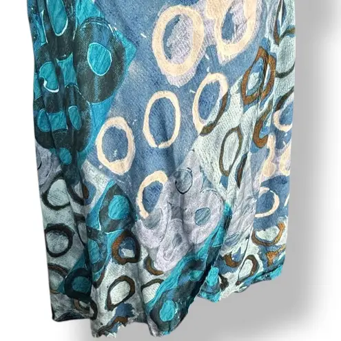 Jams World Hoopla Wrap Skirt Teal Blue Brown Circle Art Print Crinkle Rayon XL