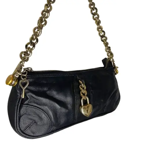 wilson's leather Vintage whimsigoth Y2K Rare Leather Mini Baguette  Bag purse  Night Heavy Chain