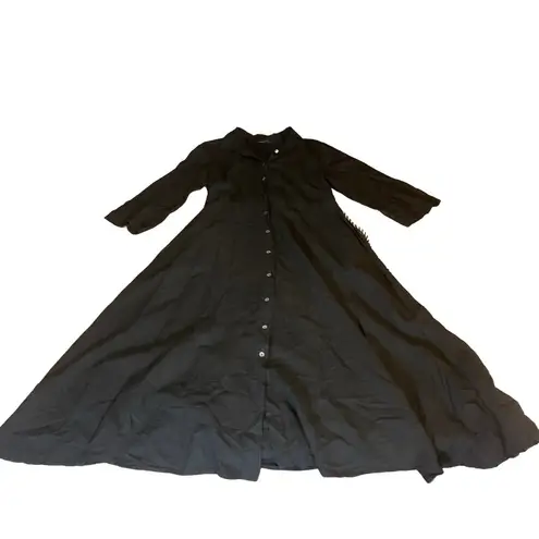 Francesca Bettini BLACK LINEN BLEND BUTTON DOWN SHIRT DRESS W/BELT (M)