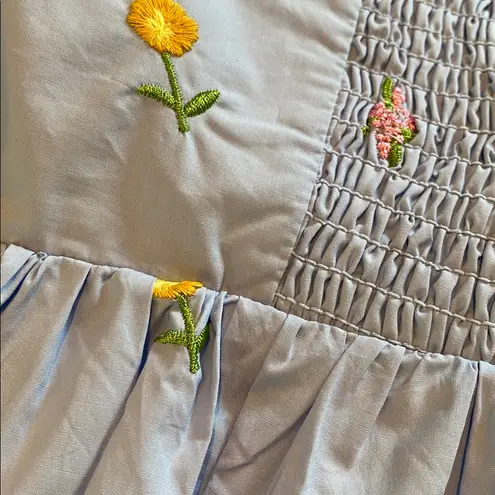 English Factory Floral Embroidered Puff Slv Babydoll Powder Blue Multi XS *flaw