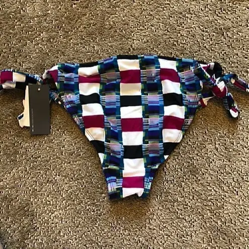 NEW NWT KENNETH COLE REACTION White Black Blue Bow Tie Plaid Bikini BOTTOM Small