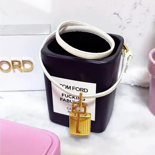 Tom Ford Authentic Patent Ivory & Gold Padlock Anklet / Ankle Bracelet