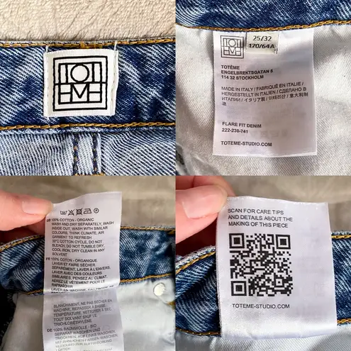 Toteme Flare Fit Denim High Waist Wide Leg Crop Jeans Washed Blue Size 25 EUC