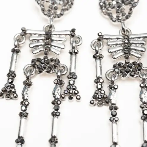 Halloween. Rhinestone Silver Skeleton Earrings.
