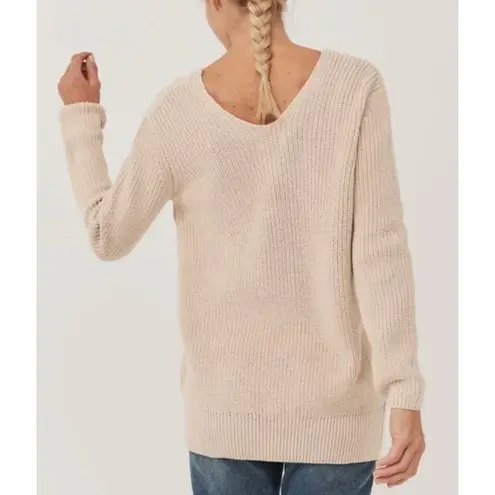 Pact Organic Cotton V Neck Knit Long Sweater Small Tan Cream