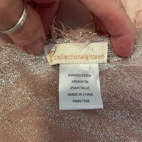 Elegant Sheer Pink Shawl with silver metallic trim 41”x76” EUC