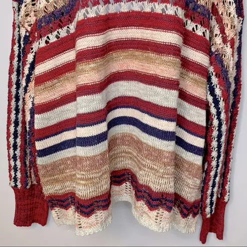 Umgee Boho Oversized Red Stripe Crochet Sweater