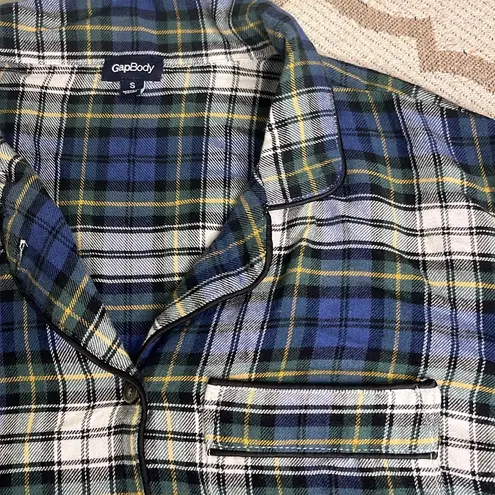 Gap  body flannel blue green plaid button down long sleeve shirt & pants pajamas