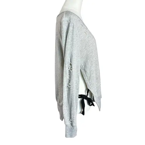 Pam & Gela Juicy Couture Distressed Tie Side V Neck Sweatshirt Oversized Small