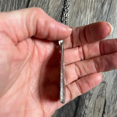 Vintage Stainless Steel Flower Engraved Etched Pendant Necklace with Long Chain Silver