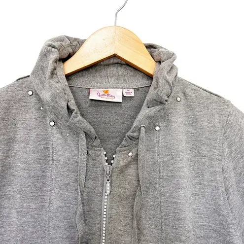 Quacker Factory Gray Gem Zipper Full Zip Sweater Sz M Size M