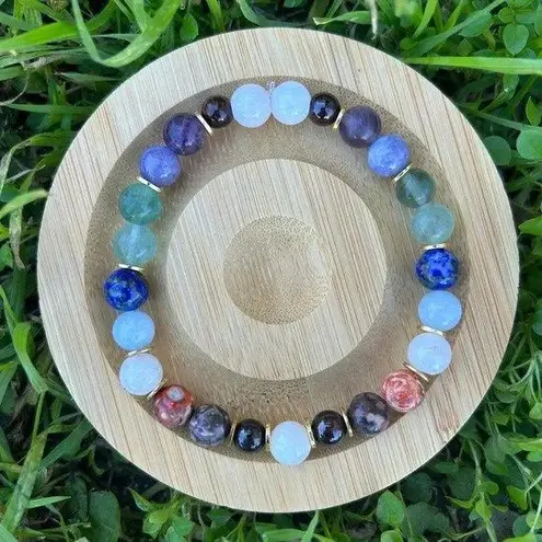 Handmade Moonstone+ garnet+ aquamarine+ lepidolite+ fluorite amethyst bracelet
