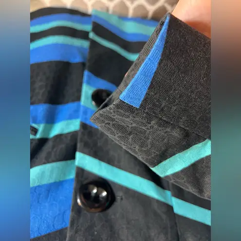 Vesti Multicolor Striped Trench Coat pockets button front black blues collar 8