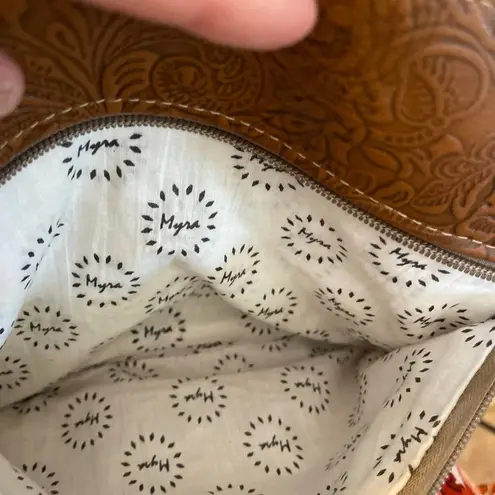 MYRA TOOLED LEATHER TWILL COTTON CROSSBODY/CLUTCH BAG