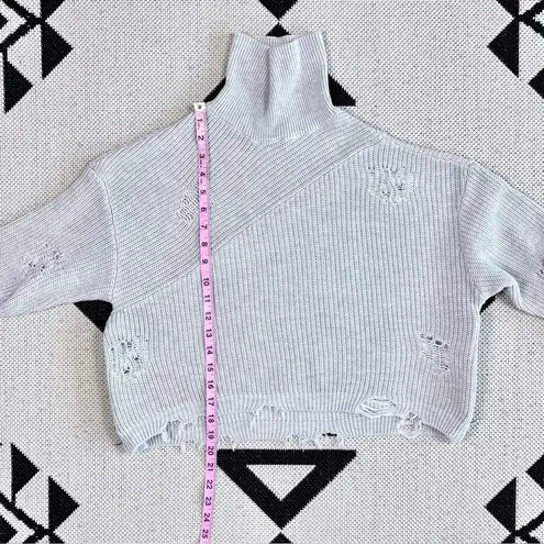 SER.O.YA Fae Distressed Turtleneck Sweater in Silver Size L