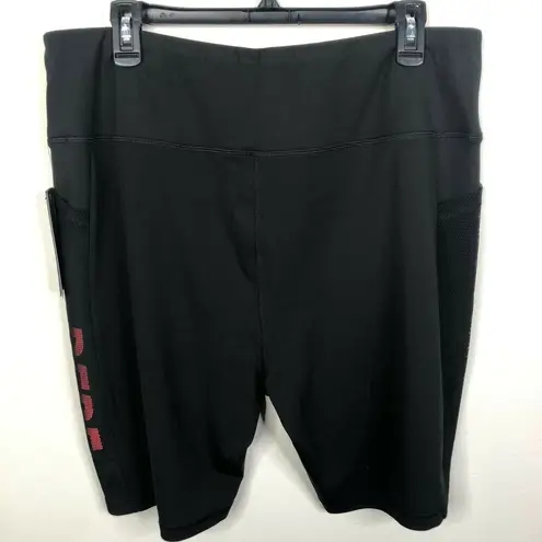 Bebe NEW  Sport Net Mesh Pocket Biker Shorts in Black/Hibiscus Women's Plus Sz 3X