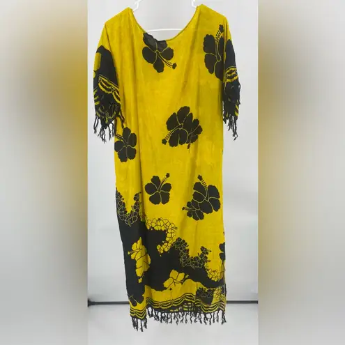 Long floral maxi coverup, tropical with‎ fringe Yellow Size undefined