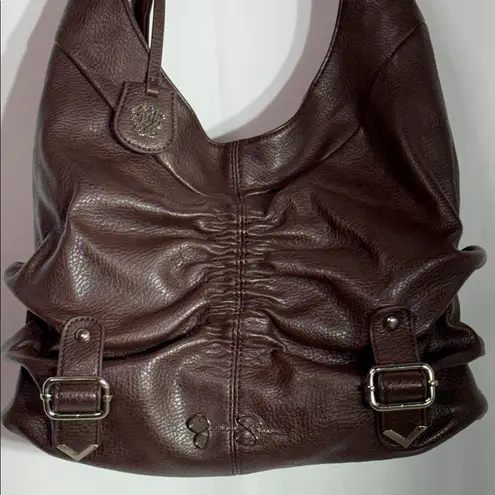 Jessica Simpson Brown Pebbled Shoulder Bag JS5132 Slouchy Buckle Hobo Purse