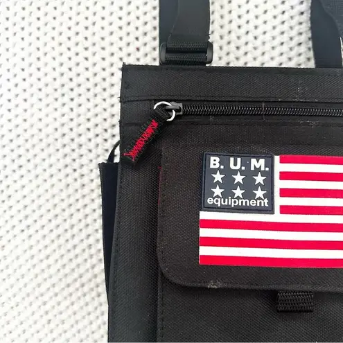 B.U.M Equipment Vintage Utility Shoulder Bag American Flag Logo Pockets Wallet Black