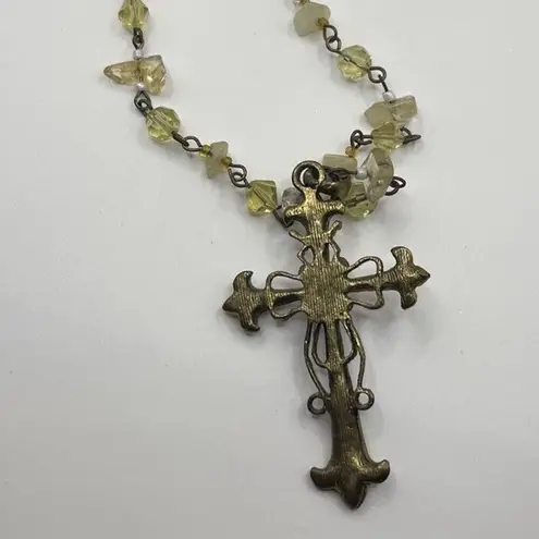 Cookie Lee Vintage Bronze Western w/Pink Stone Rhinestone Cross Pendant Necklace
