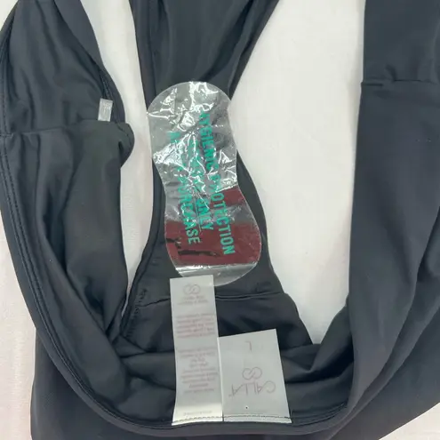 CALIA Women's Mid Rise Wide Banded High Leg Swim Bottoms L Black Size L