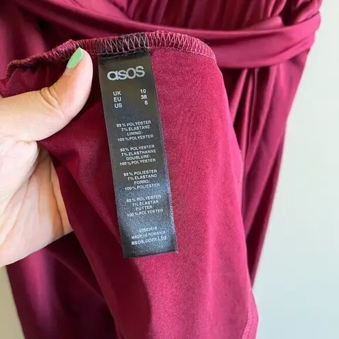 NEW ASOS MATERNITY ONE SHOULDER MIDI DRESS WINE WOMENS SIZE 6 RUFFLE Red