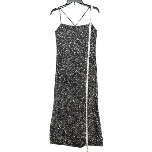 J.Crew  Maxi Slip Dress Womens 4 Black Silk Starry Sky Ruffle Back Slit Elegant