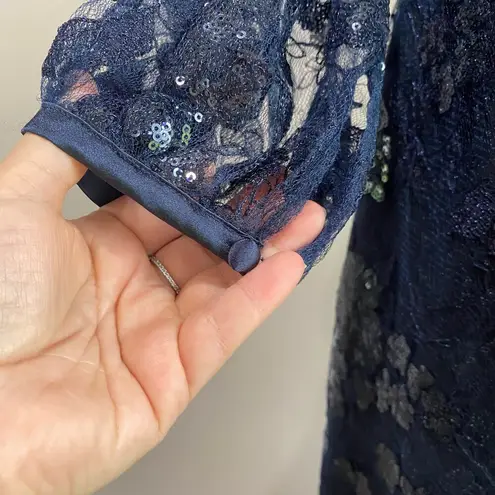 Teri Jon Mother of The Bride Navy Off The Shoulder Sequin Evening Gown Size 10 Blue