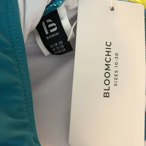 Bloomchic Ruffle Trim Sculpt Waist Ruched Front One Piece Swimsuit Blue 18-20