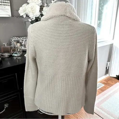 Chelsea & Theodore Oyster Faux Suede Sherpa Open Front Cardigan Sweater M Tan Size M