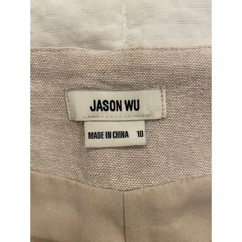 Jason Wu High Rise Linen Blend Side Braid Trim Wide Leg Pants Beige Women's 10