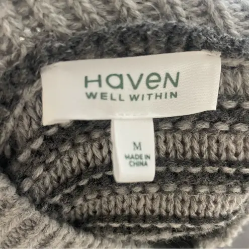 Haven Well Within Gray Striped Mock Neck Sweater M Chunky Knit Cozy Size M