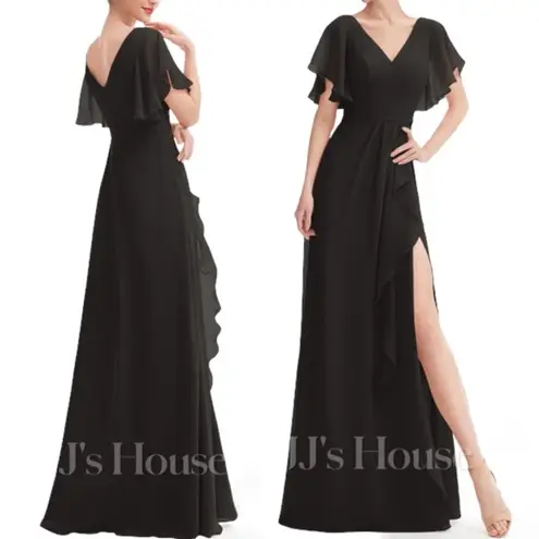 JJ's House NWT JJ’s House Black Maxi Floor-Length Chiffon Formal Dress With Ruffle Size 6