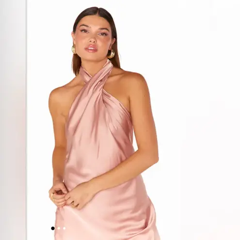 Show Me Your Mumu  Veronica Halter Midi Dress True Gold Luxe Satin NWT M