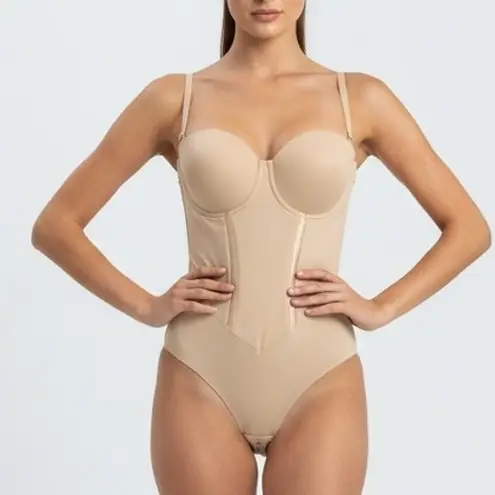 Maidenform Lightly Lined Tummy Control Bodysuit 38D Beige Corset Style