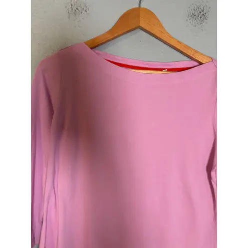 Boden Boat Neck 3/4 Sleeve Pink Cotton Blend Top Size 12 Classic Everyday Preppy