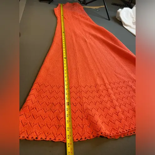 Vintage Picardo Knits Maxi Dress 2 pieces long sleeve jacket + sleeveless dress Orange