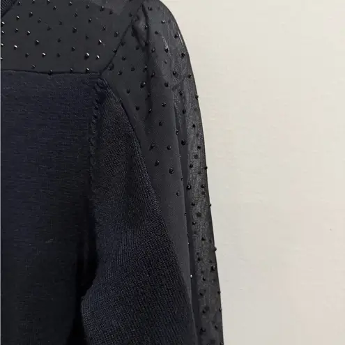 Cable & Gauge Black Rhinestones Sparkle Sweater Mock Neck Holiday Party M FLAW
