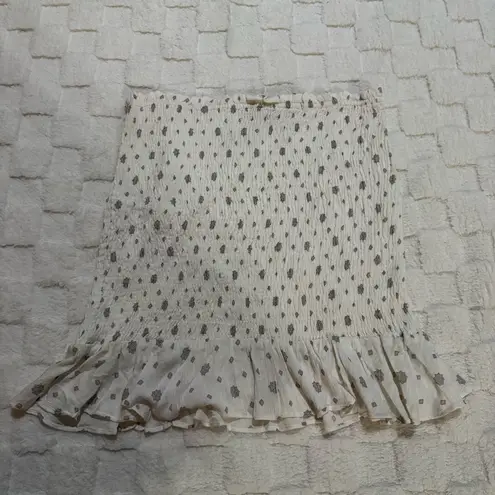 PaperMoon Cream and Gray Mandala Smocked Ruffle Mini Skirt, Women’s Large NWT