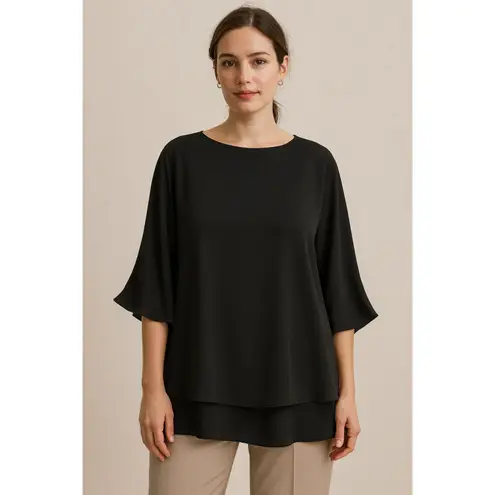 El. Story by Italy Black Stingray Blouse Large Flare Sleeve Relaxed Minimalist