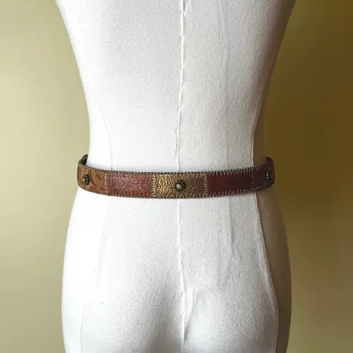 Nanni Milano Patchwork Tooled Leather Belt Size 30 NWT with Dust Bag Y2K Brown
