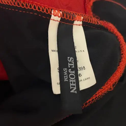 St. John Swim Red One Piece swimsuit Gold Trim Halter Size 6 SJ Logo resort