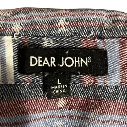 Dear John Flannel 100% Cotton Southwest Aztec Tribal V Neck Raw Hem Shirt Top L