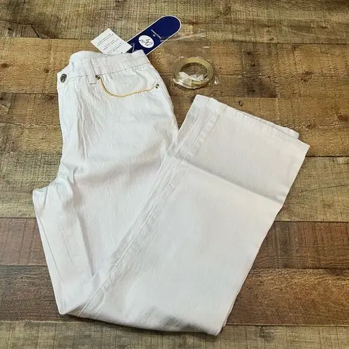 Diane Gilman DG2 | NEW White Gold Trim Stretch Denim Straight Leg Jeans Sz 8 P