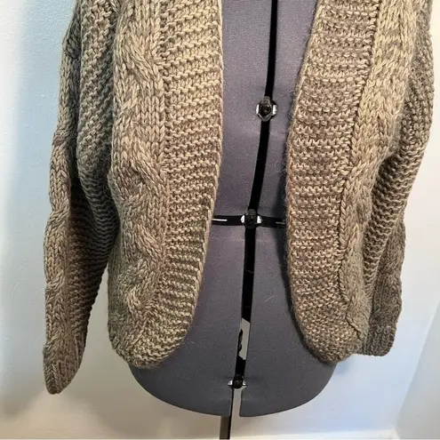 Chicwish Open Front Batwing Sleeve Cable Knit Cardigan Beige